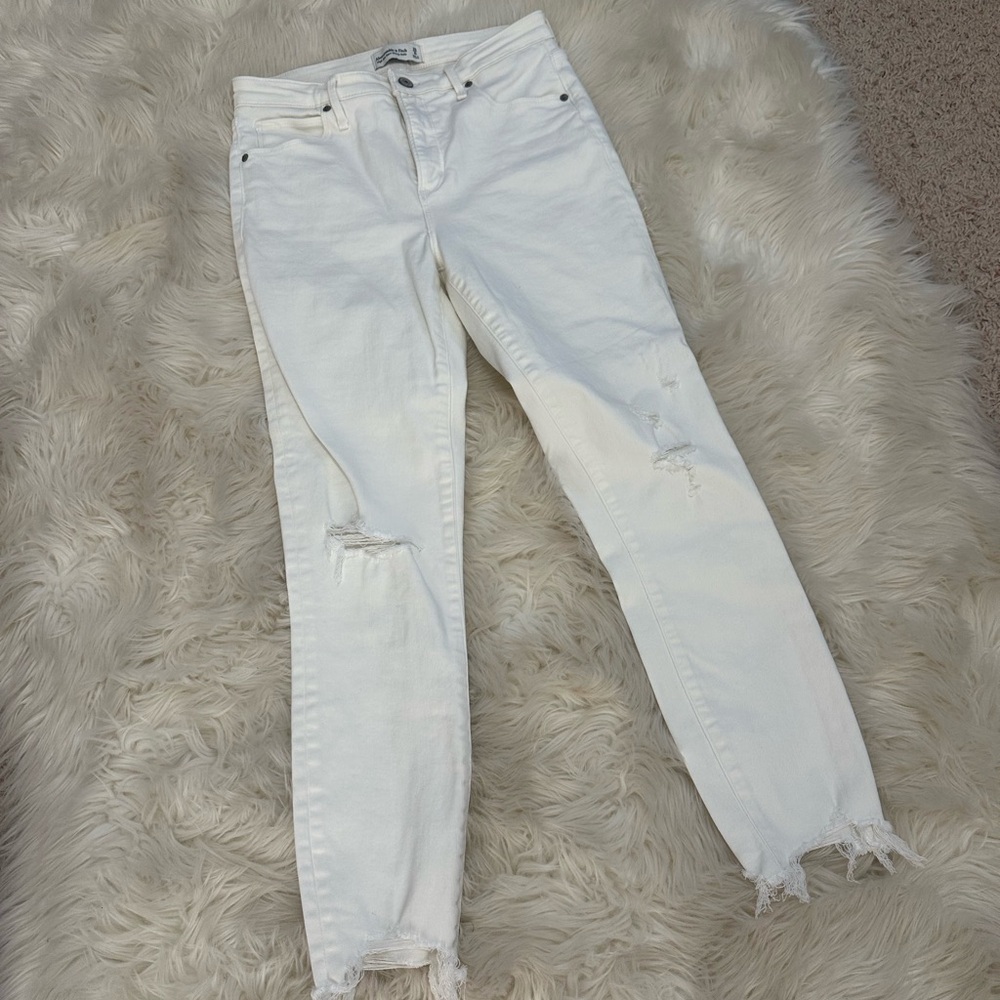 Abercrombie & Fitch White Distressed high rise super Skinny ankle Jeans